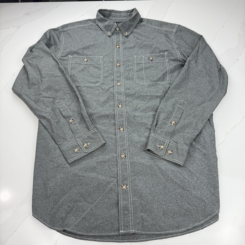 Duluth Alaskan Hardgear Button Down Shirt Mens XLT Gray White Stitch Performance - Picture 3 of 9